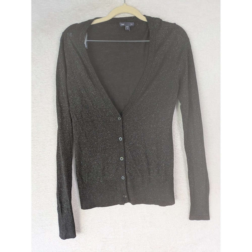 Gap Cardigan Women's Medium Black Metallic Shimmer V-Neck Button Front